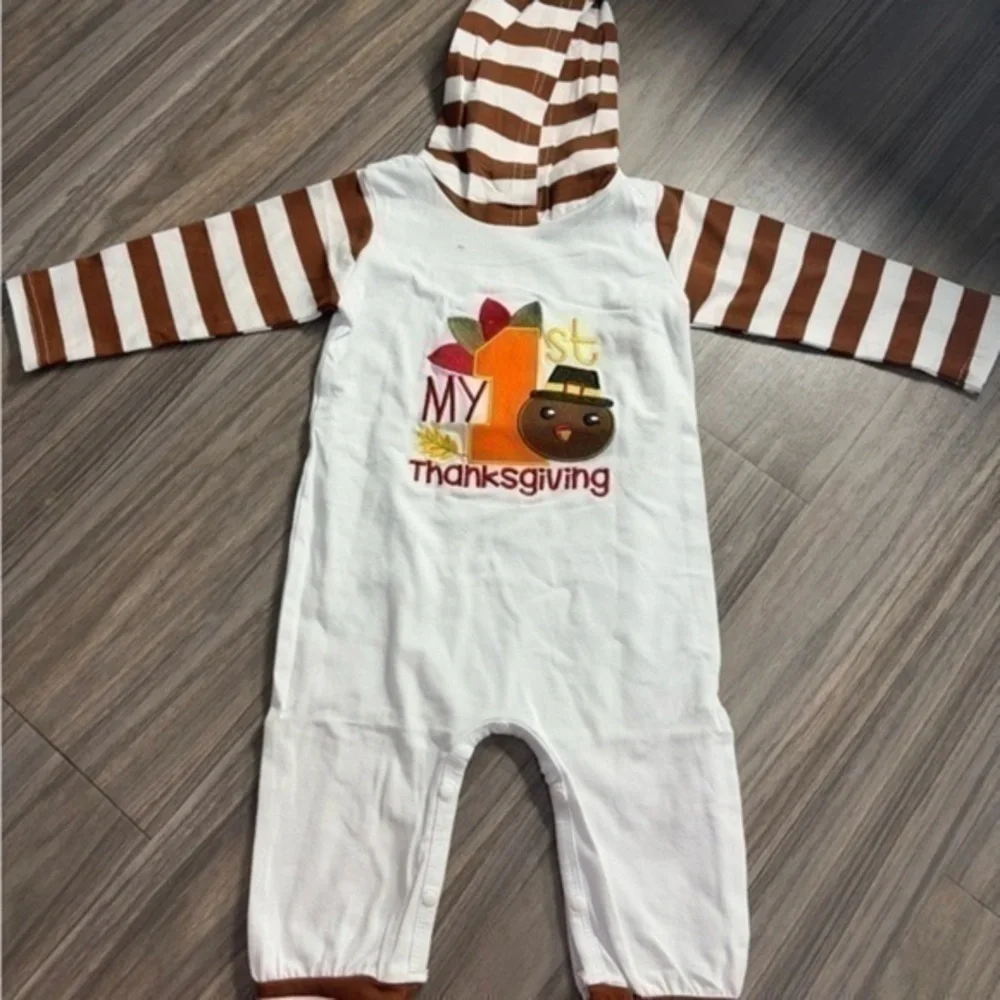 Thanksgiving Baby Romper with Stripes